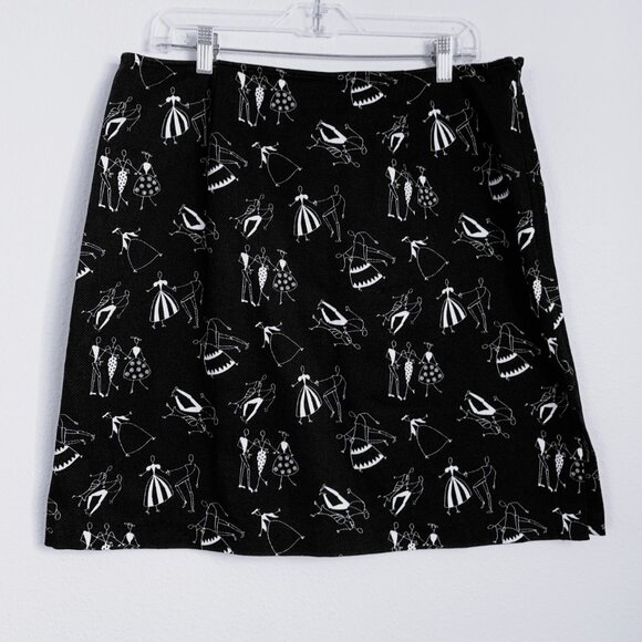 Vintage 70s/80s Mod Black Novelty Print Skirt – French Dancers – Women’s Sz 16 - Picture 2 of 7